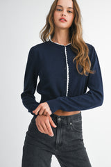 JWALA LACE CONTRAST KNIT CARDIGAN TOP