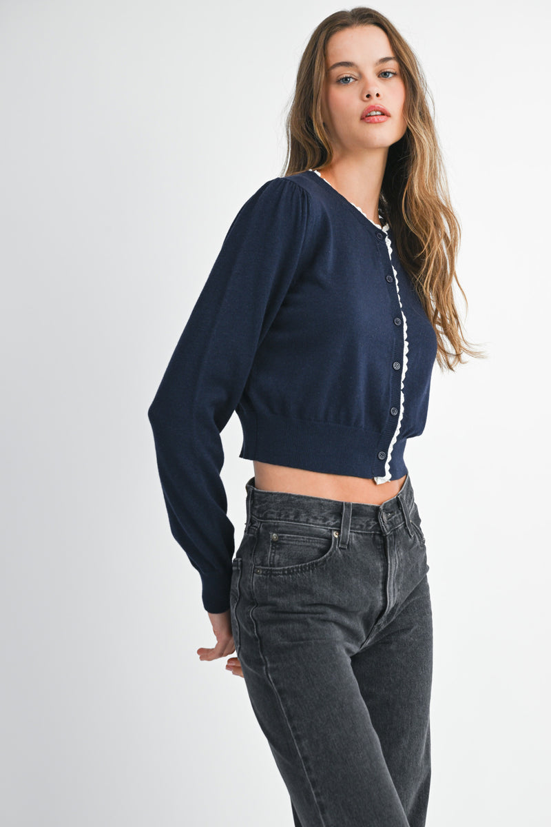 JWALA LACE CONTRAST KNIT CARDIGAN TOP