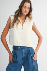 JORDIN VEST KNIT TOP WITH ZIP NECK