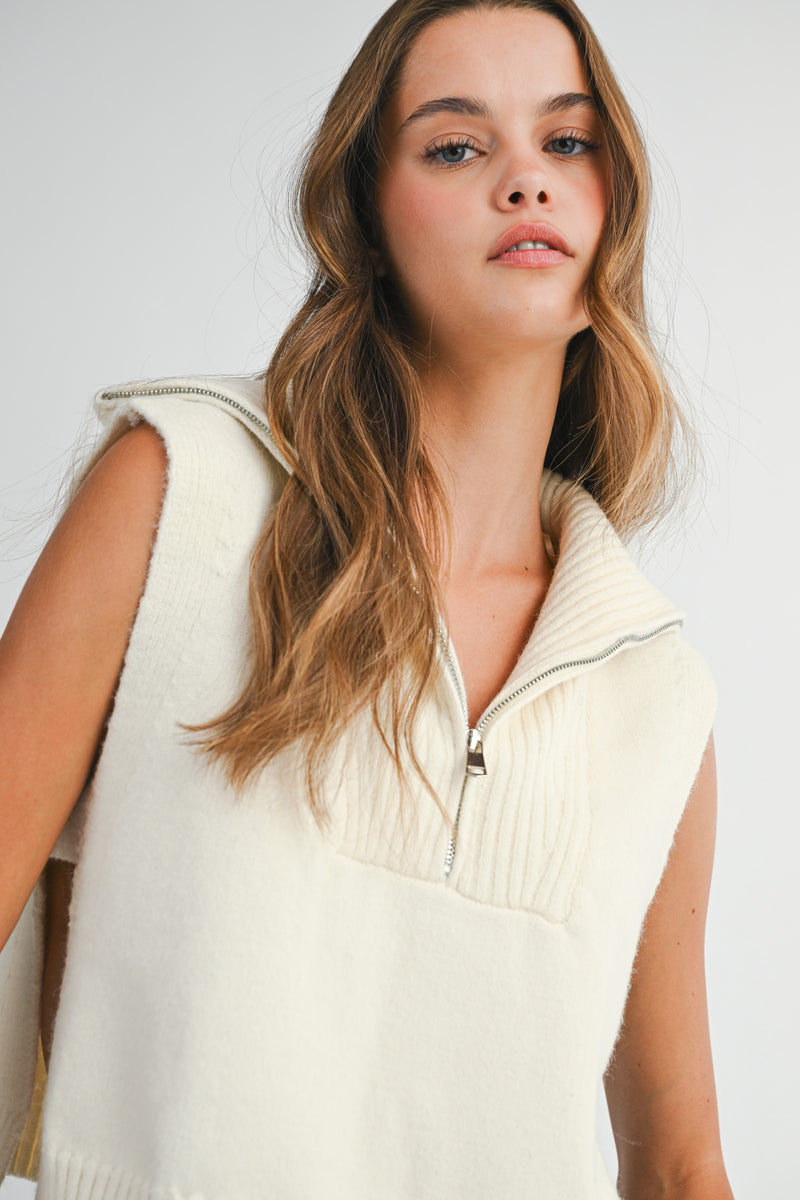 JORDIN VEST KNIT TOP WITH ZIP NECK