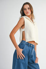JORDIN VEST KNIT TOP WITH ZIP NECK