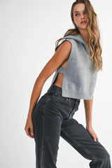 JORDIN VEST KNIT TOP WITH ZIP NECK