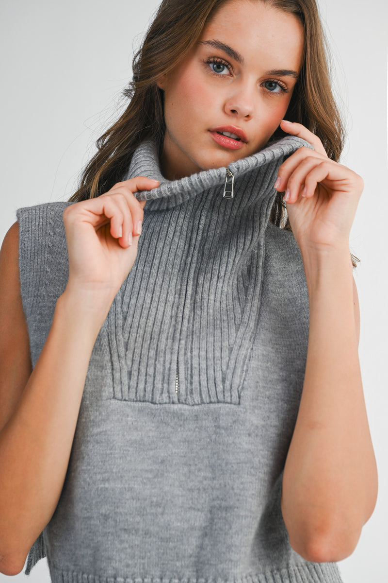 JORDIN VEST KNIT TOP WITH ZIP NECK