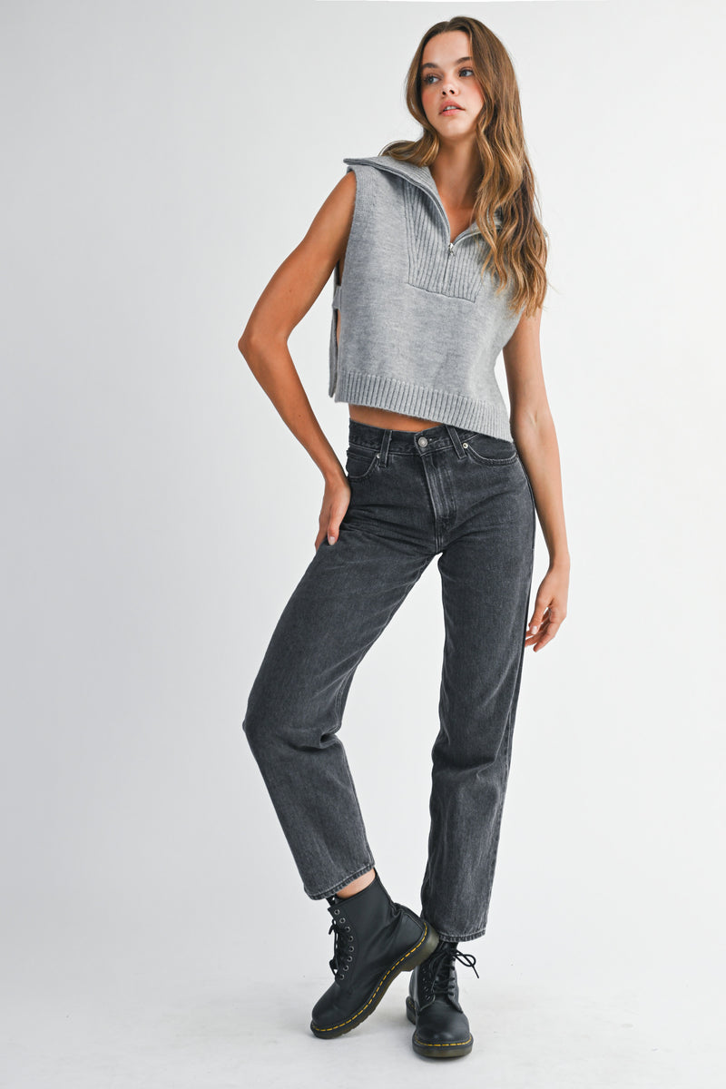JORDIN VEST KNIT TOP WITH ZIP NECK
