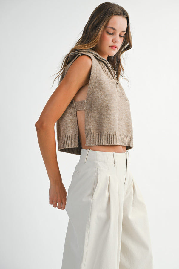 JORDIN VEST KNIT TOP WITH ZIP NECK