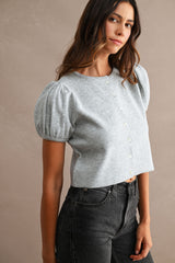 FINLEY KNITTED PUFF SLEEVES CARDIGAN TOP