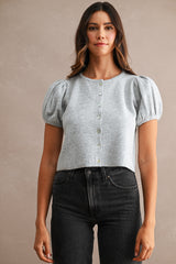 FINLEY KNITTED PUFF SLEEVES CARDIGAN TOP