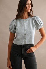 FINLEY KNITTED PUFF SLEEVES CARDIGAN TOP