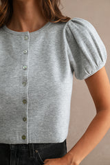 FINLEY KNITTED PUFF SLEEVES CARDIGAN TOP