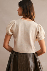 FINLEY KNITTED PUFF SLEEVES CARDIGAN TOP