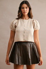 FINLEY KNITTED PUFF SLEEVES CARDIGAN TOP
