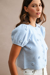 LINDEN CROCHET 3D FLORAL KNIT TOP