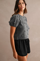 LINDEN CROCHET 3D FLORAL KNIT TOP