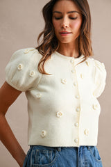 LINDEN CROCHET 3D FLORAL KNIT TOP