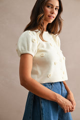 LINDEN CROCHET 3D FLORAL KNIT TOP