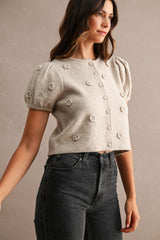 LINDEN CROCHET 3D FLORAL KNIT TOP