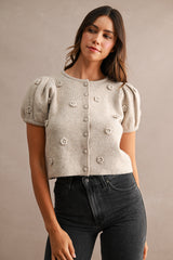 LINDEN CROCHET 3D FLORAL KNIT TOP