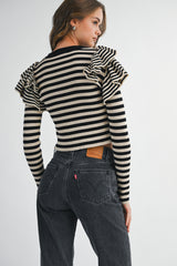 EMELIA STRIPE RUFFLE LONG SLEEVE KNIT TOP
