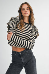 EMELIA STRIPE RUFFLE LONG SLEEVE KNIT TOP