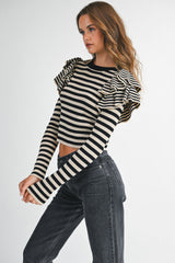 EMELIA STRIPE RUFFLE LONG SLEEVE KNIT TOP
