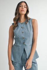 TALINA DENIM TAILORED LONGLINE VEST