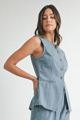 TALINA DENIM TAILORED LONGLINE VEST