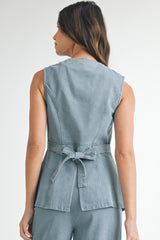 TALINA DENIM TAILORED LONGLINE VEST