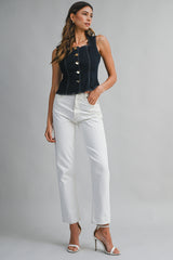 CAITLIN SLEEVELESS BUTTON DENIM TOP