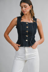 CAITLIN SLEEVELESS BUTTON DENIM TOP