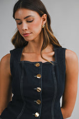 CAITLIN SLEEVELESS BUTTON DENIM TOP