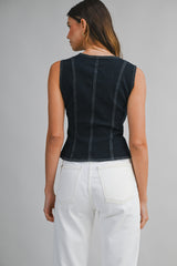 CAITLIN SLEEVELESS BUTTON DENIM TOP