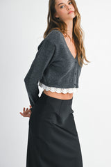 ROBIN LACE TRIM KNIT CARDIGAN