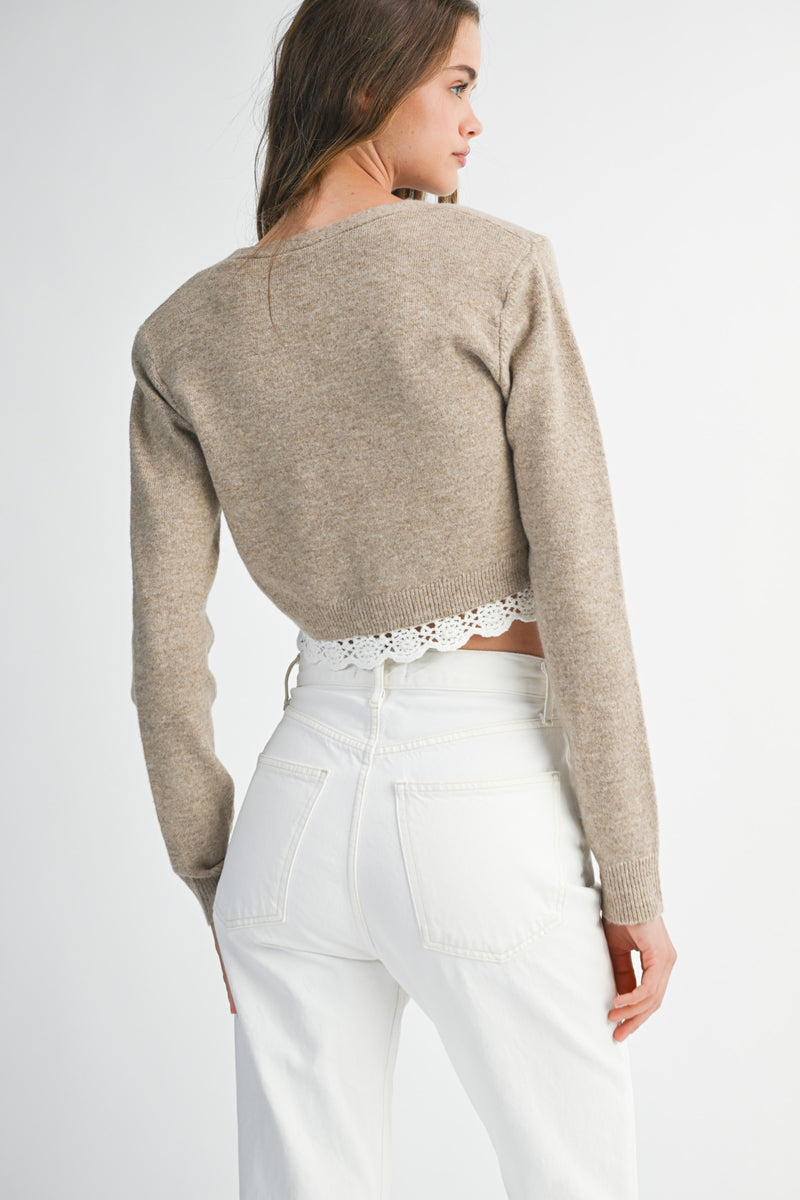ROBIN LACE TRIM KNIT CARDIGAN