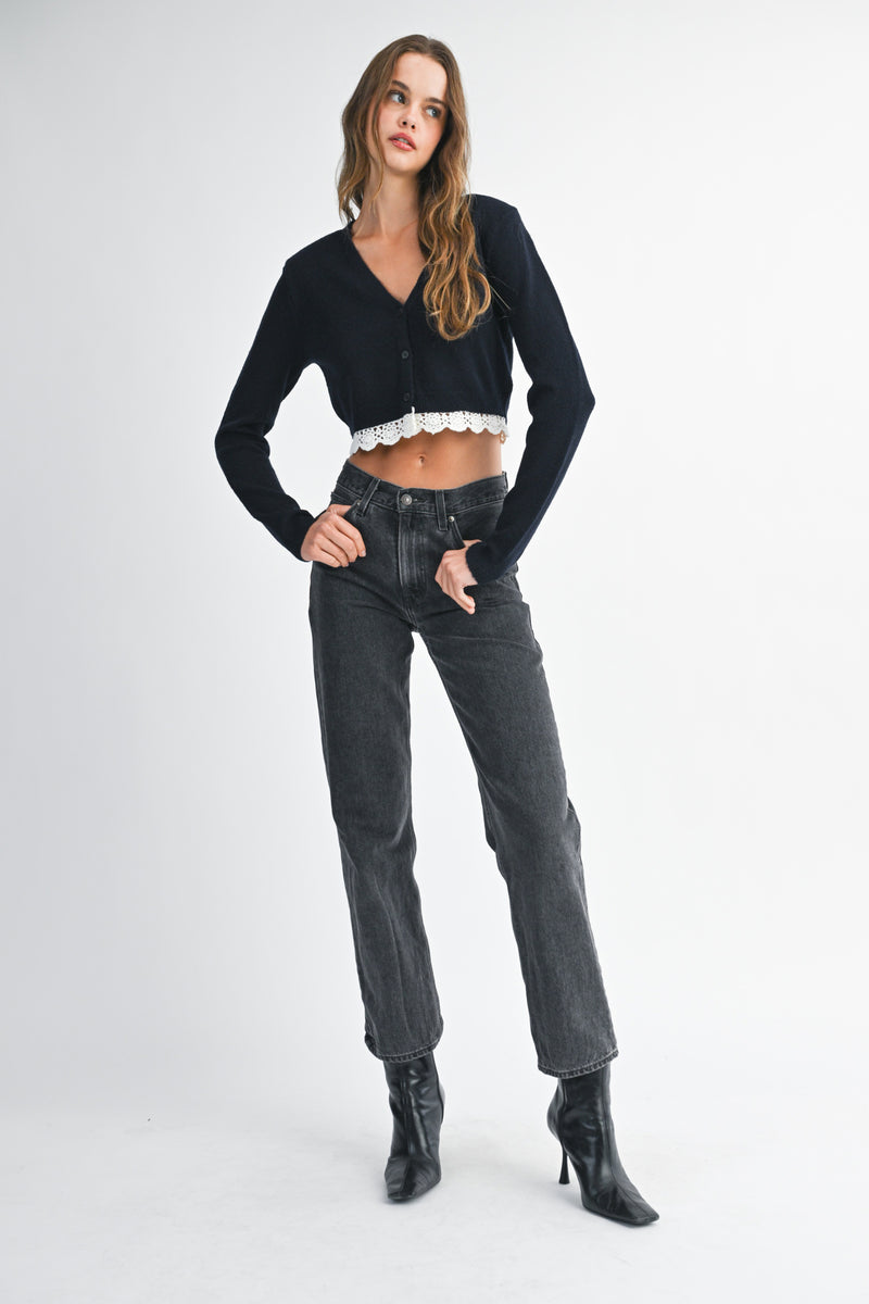 ROBIN LACE TRIM KNIT CARDIGAN