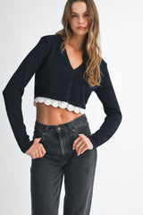 ROBIN LACE TRIM KNIT CARDIGAN