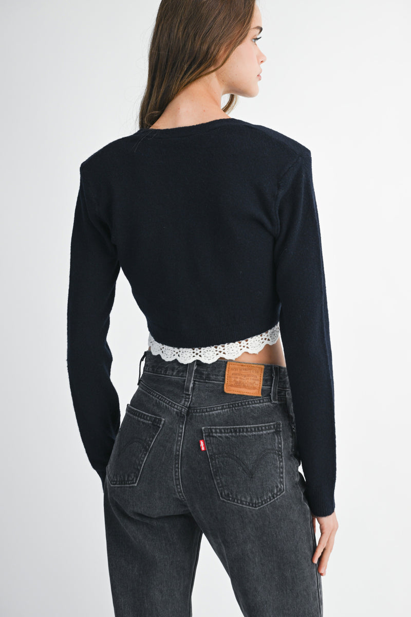ROBIN LACE TRIM KNIT CARDIGAN