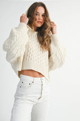 MADELYN BRAIDED KNIT CROP HOODIE SWEATER