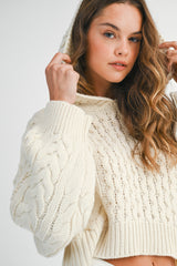 MADELYN BRAIDED KNIT CROP HOODIE SWEATER