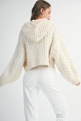 MADELYN BRAIDED KNIT CROP HOODIE SWEATER
