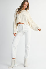 MADELYN BRAIDED KNIT CROP HOODIE SWEATER