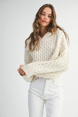 MADELYN BRAIDED KNIT CROP HOODIE SWEATER
