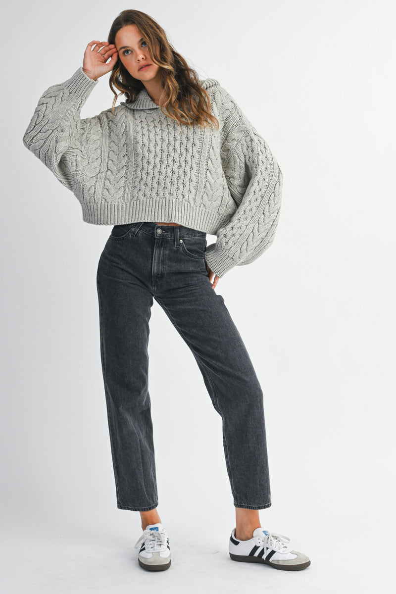 DALIA BRAIDED KNIT CROP HOODIE SWEATER