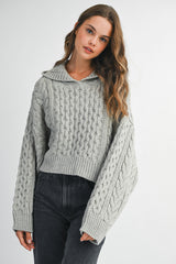 DALIA BRAIDED KNIT CROP HOODIE SWEATER