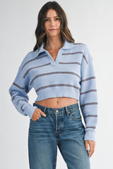 KIARA STRIPE KNIT TOP WITH COLLAR