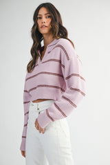 KIARA STRIPE KNIT TOP WITH COLLAR