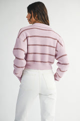 KIARA STRIPE KNIT TOP WITH COLLAR