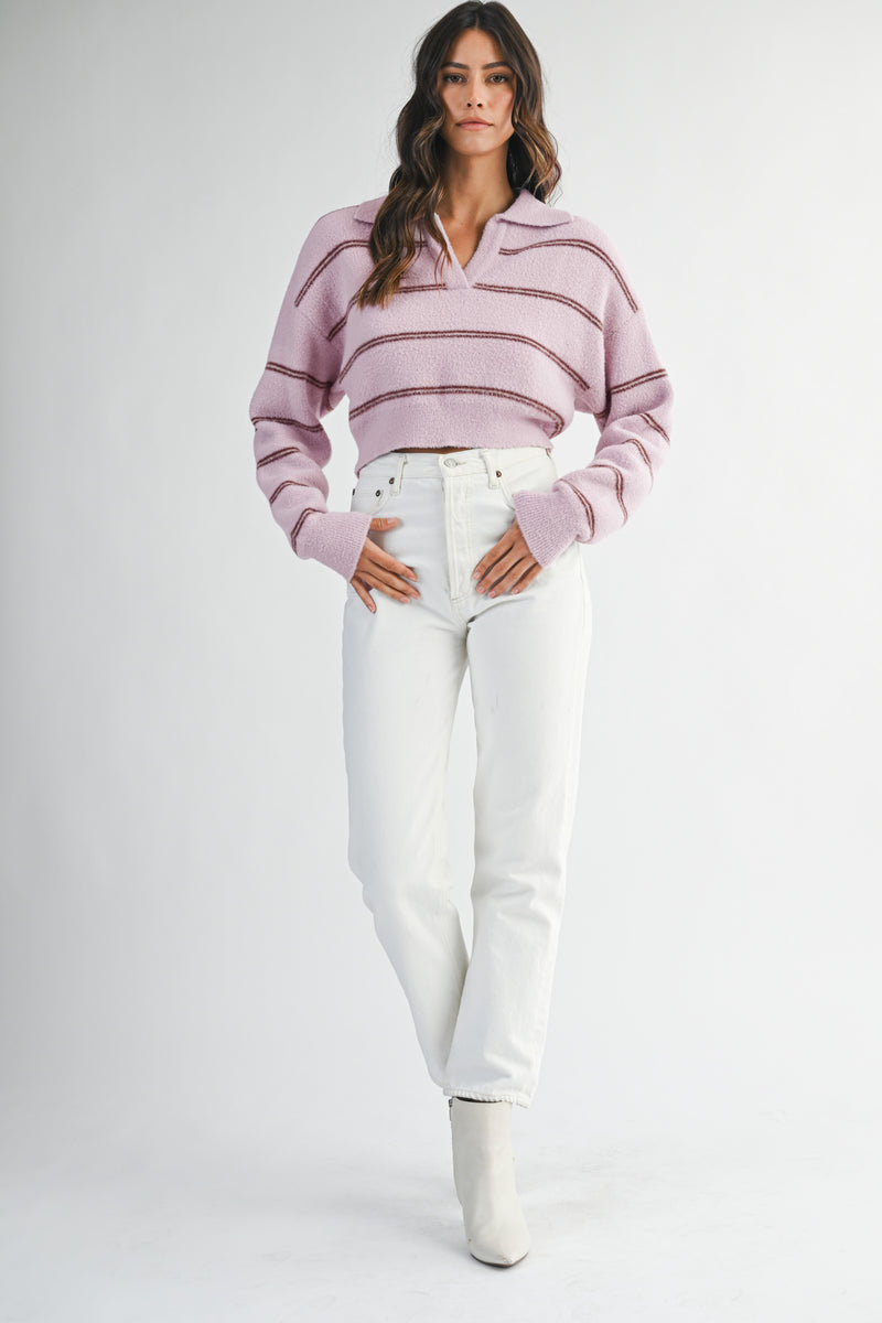 KIARA STRIPE KNIT TOP WITH COLLAR