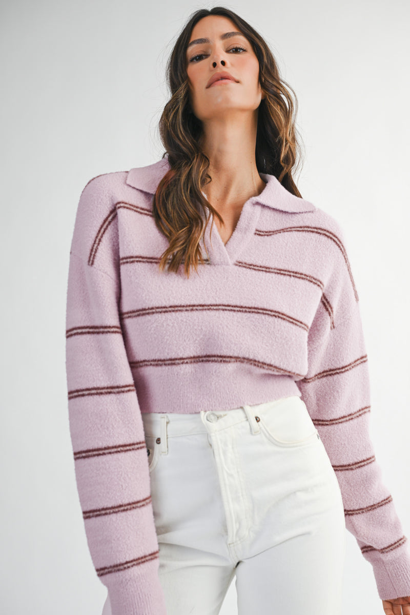 KIARA STRIPE KNIT TOP WITH COLLAR