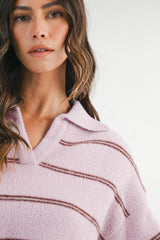 KIARA STRIPE KNIT TOP WITH COLLAR