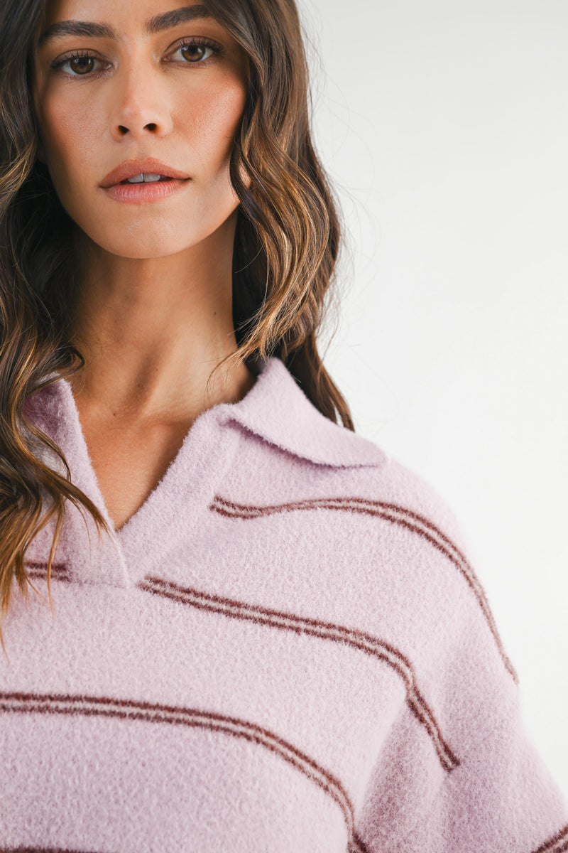 KIARA STRIPE KNIT TOP WITH COLLAR
